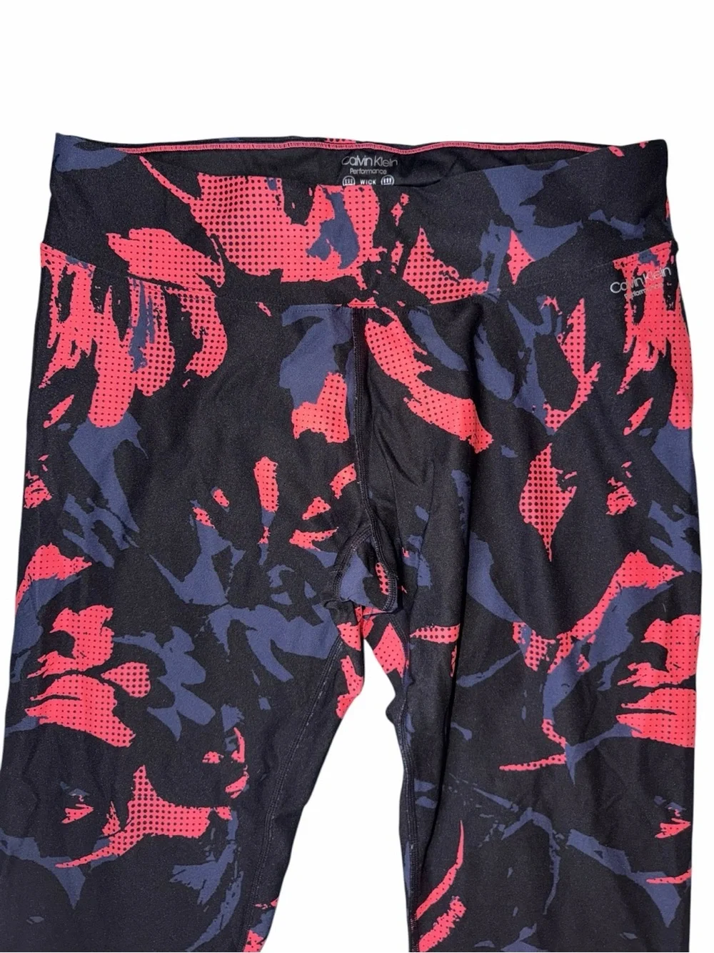 Calvin Klein Coral, Black & Grey Abstract Print Cropped Leggings